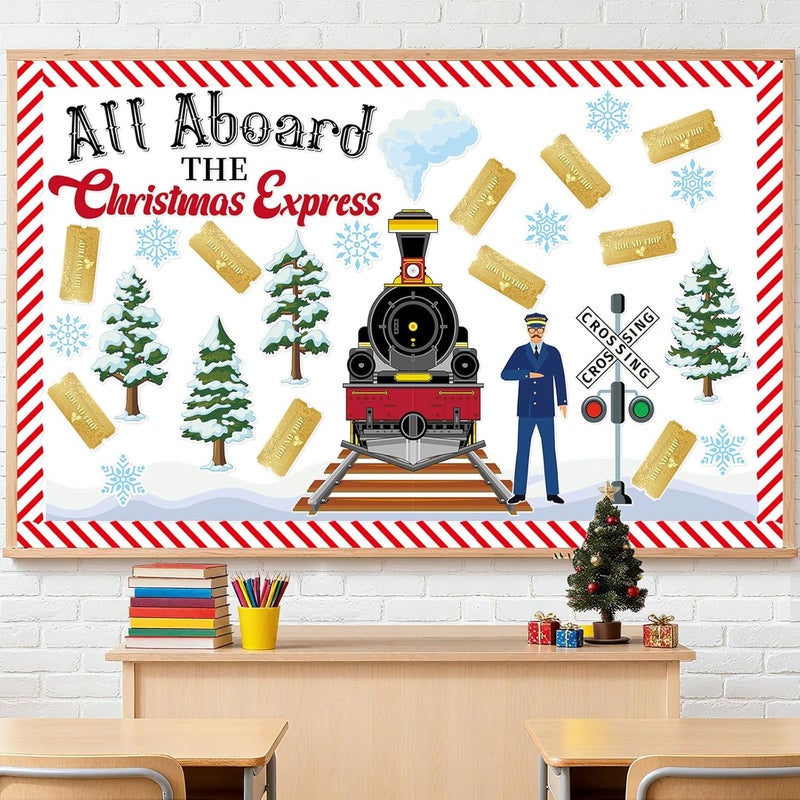 PYURTHITY All Aboard The Christmas Express Bulletin Board Set, 86 Pcs Christmas Classroom Bulletin Board Decorations Kit, Xmas Winter Classroom Belief Decor Create a Faith and Joy Polar Journey - Image 2